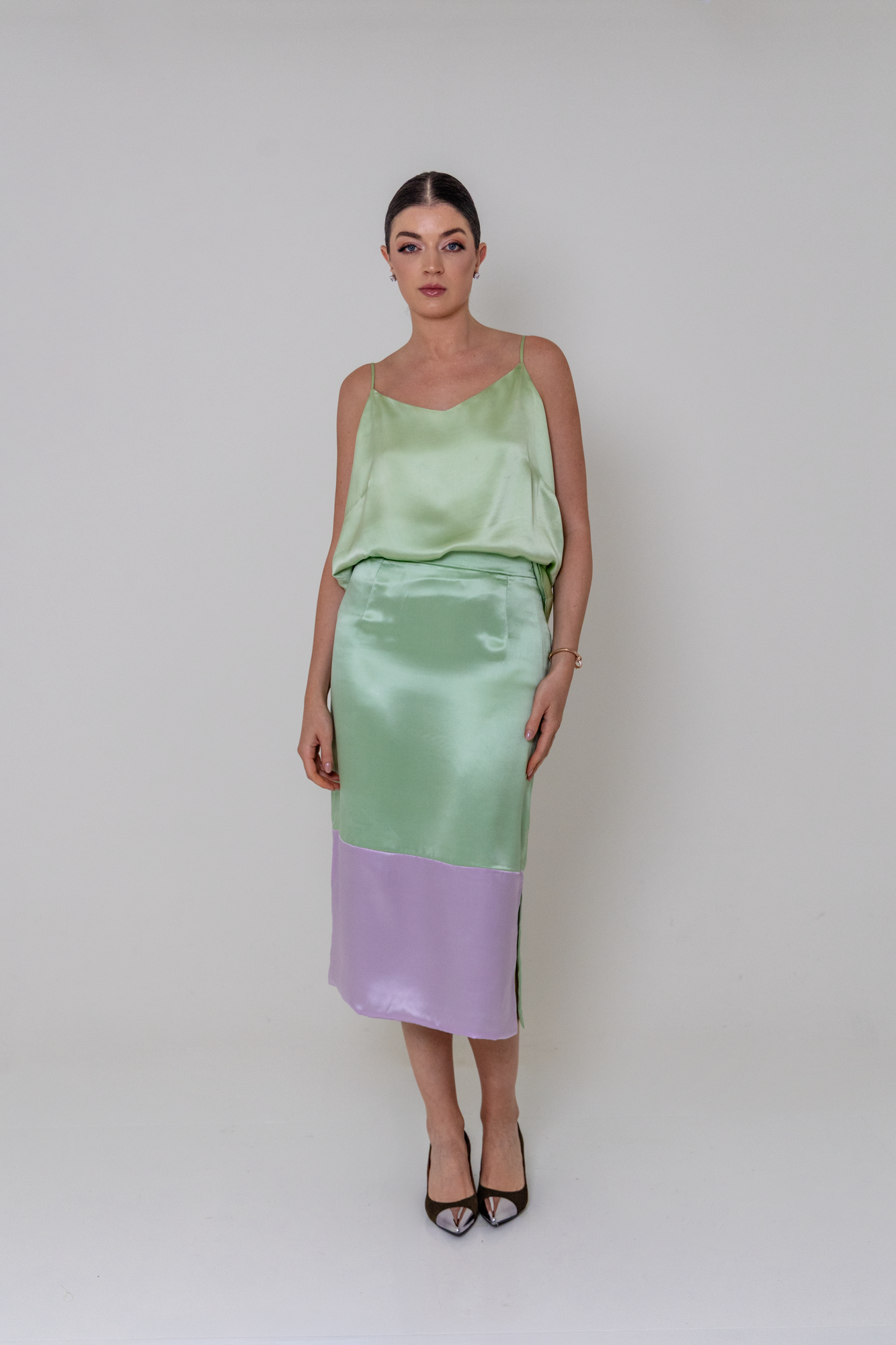 Saia Fenda Bicolor Sofia Dupla em Seda