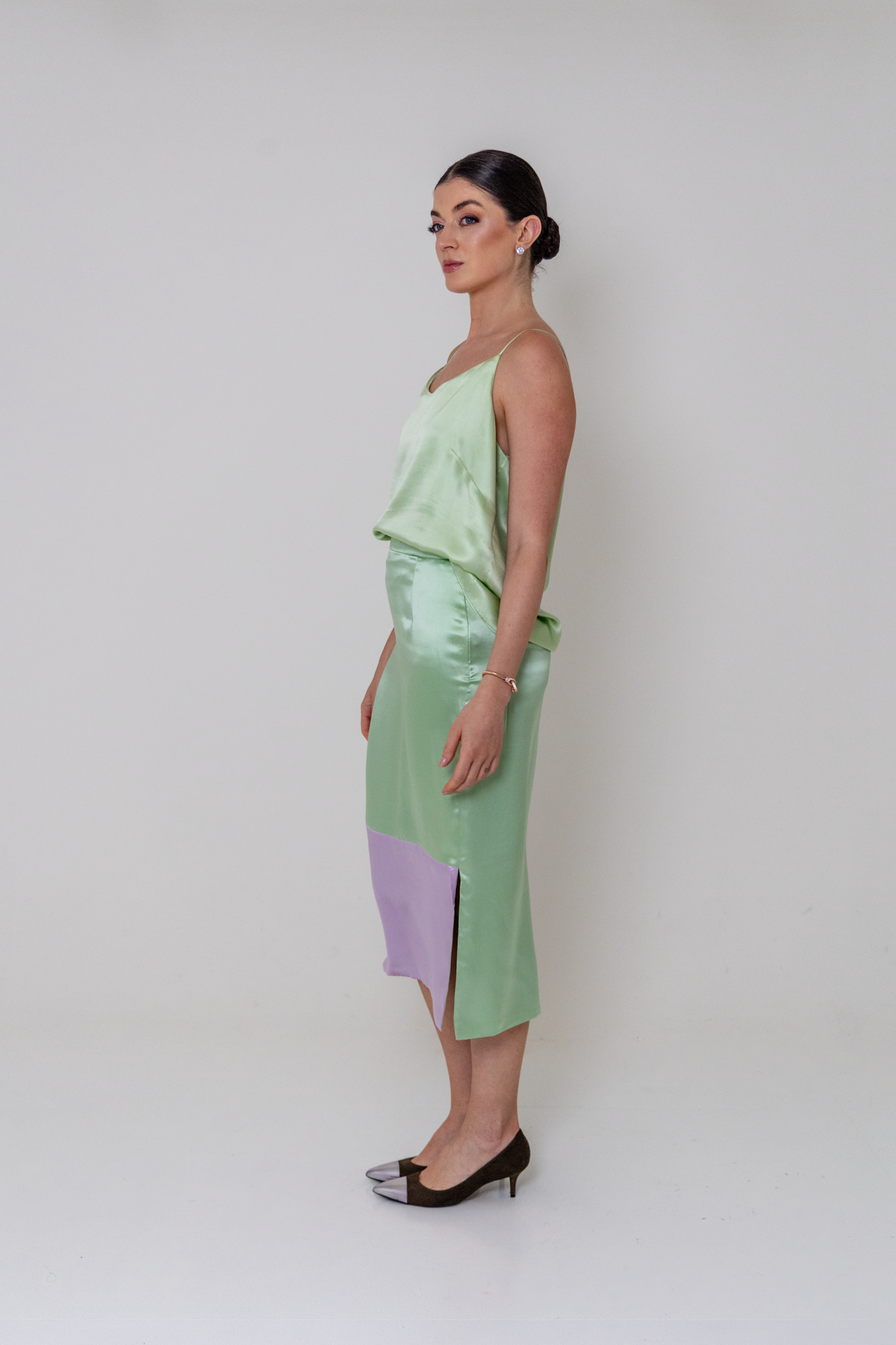 Saia Fenda Bicolor Sofia Dupla em Seda