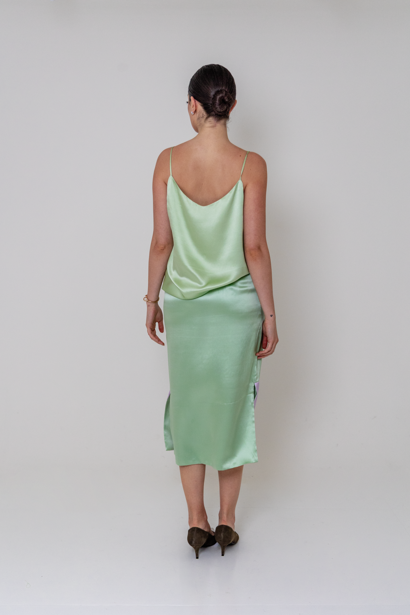 Saia Fenda Bicolor Sofia Dupla em Seda