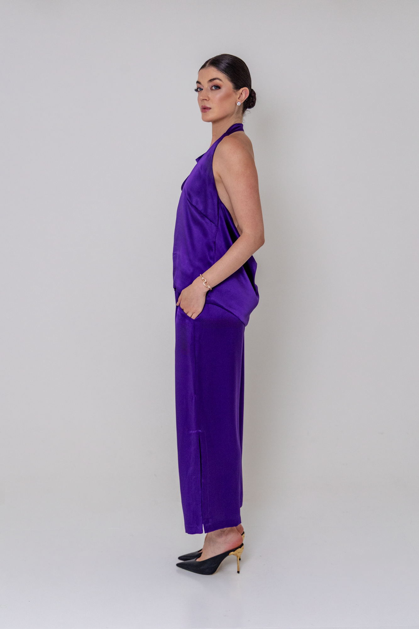 Blusa Decote V Sofia Dupla em Seda